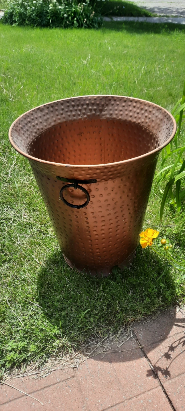 Hammered Copper-Tone Metal Planter Pot