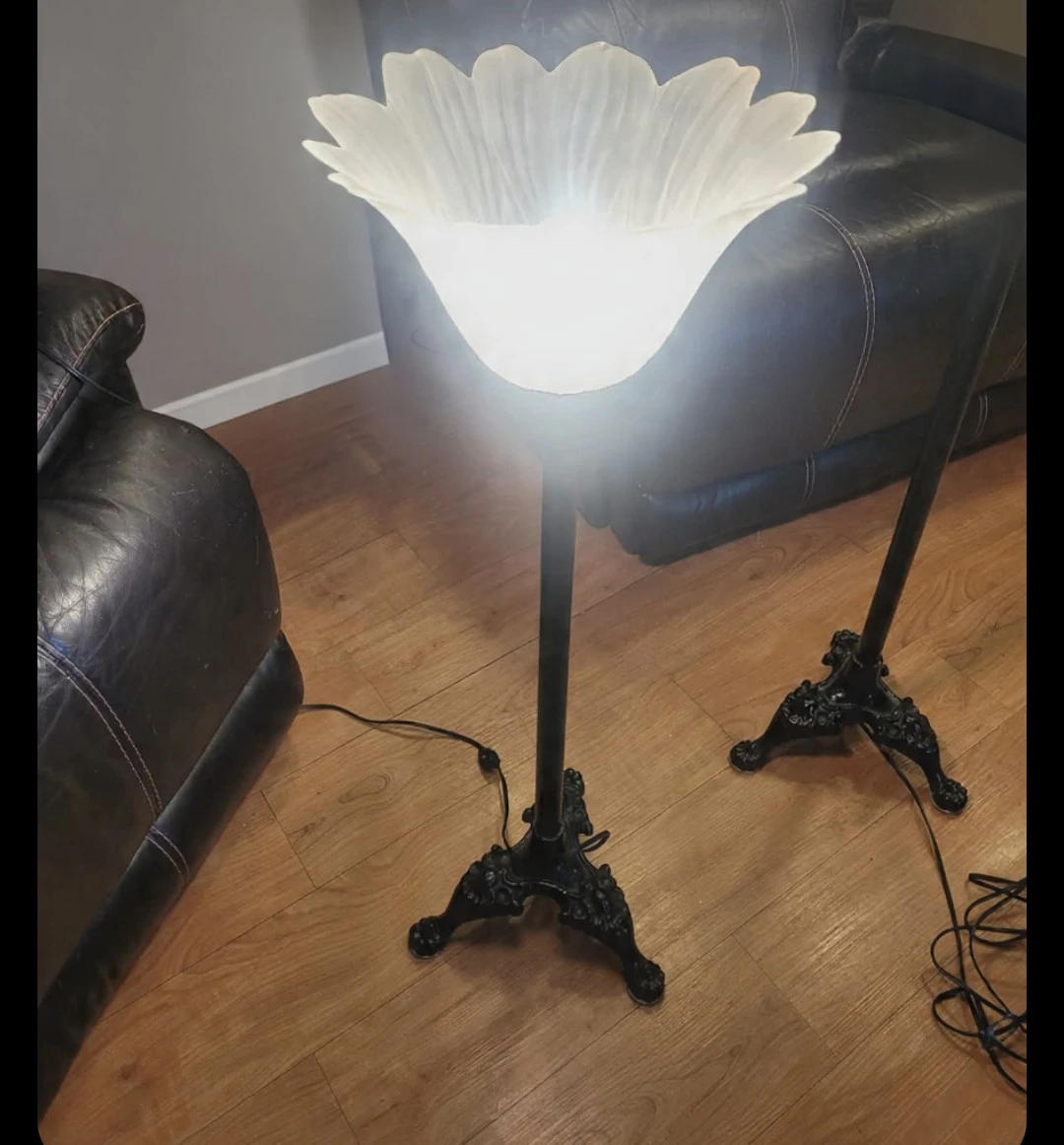 Vintage pair of Black Floor Lamps with White Tulip Shades