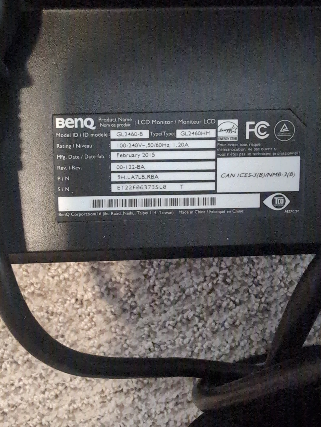 24" BenQ GL2460-B LCD Monitor - photo 2
