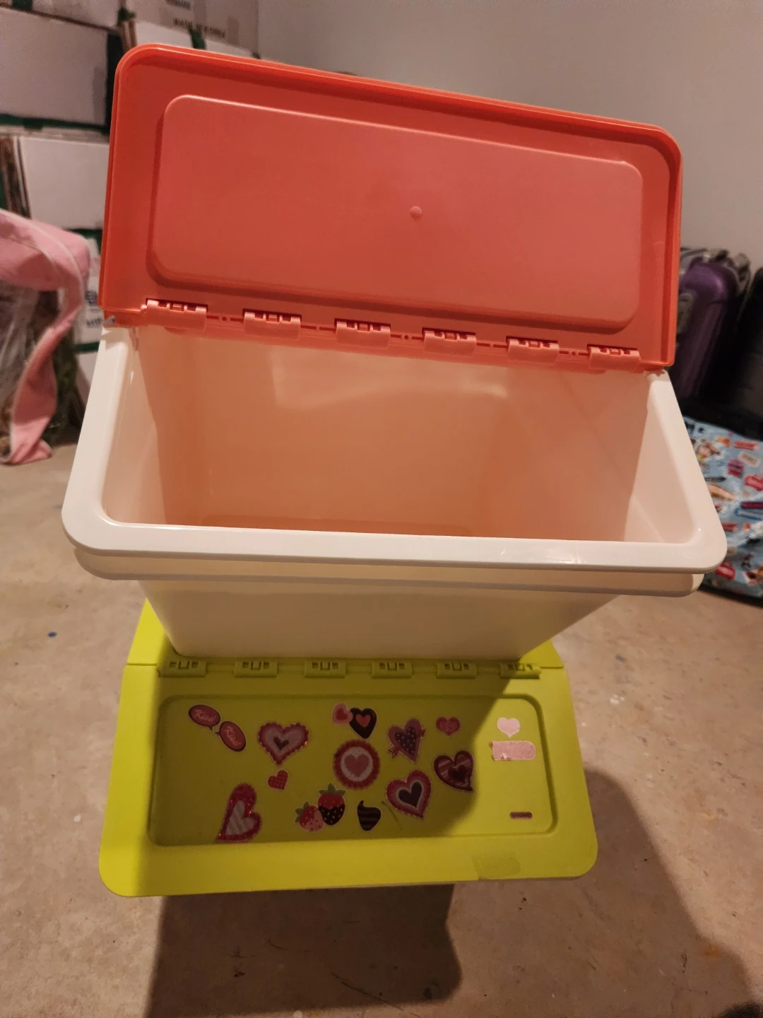 Plastic Storage Bin with Hinged Lid x 3