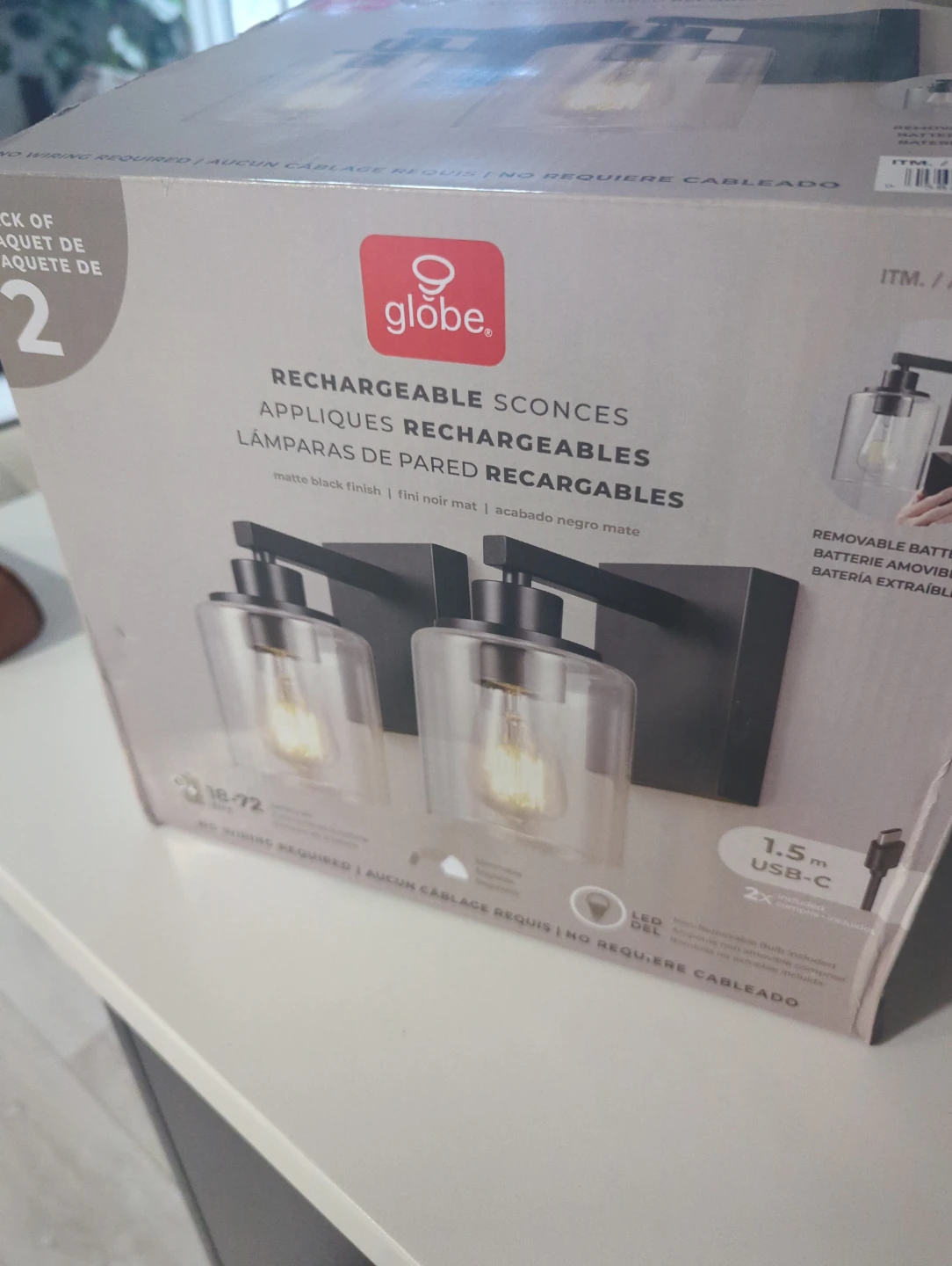 Globe Rechargeable Sconces (2 Pack) - Matte Black Finish