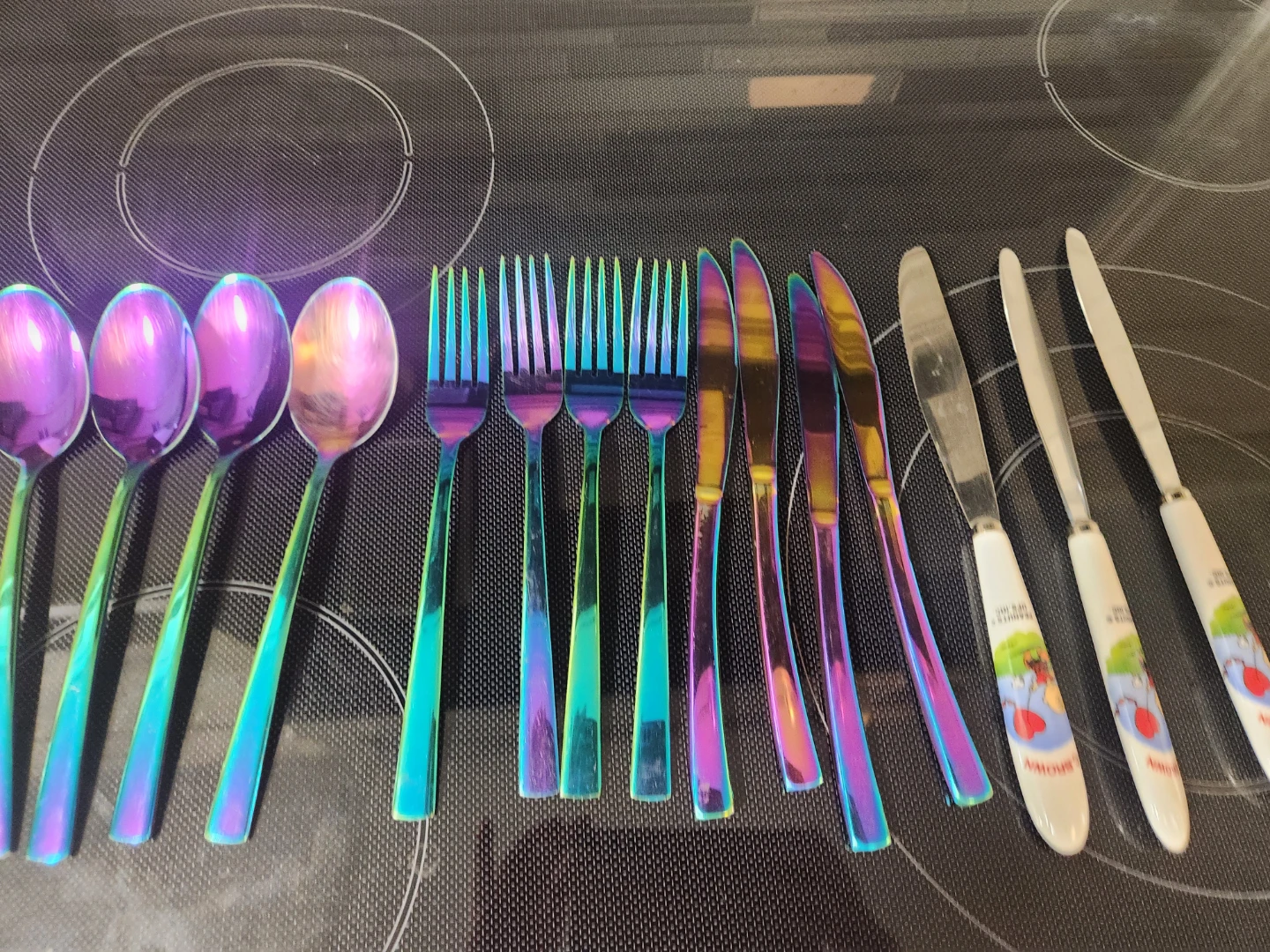 Rainbow Utensil Set with Cartoon Handles