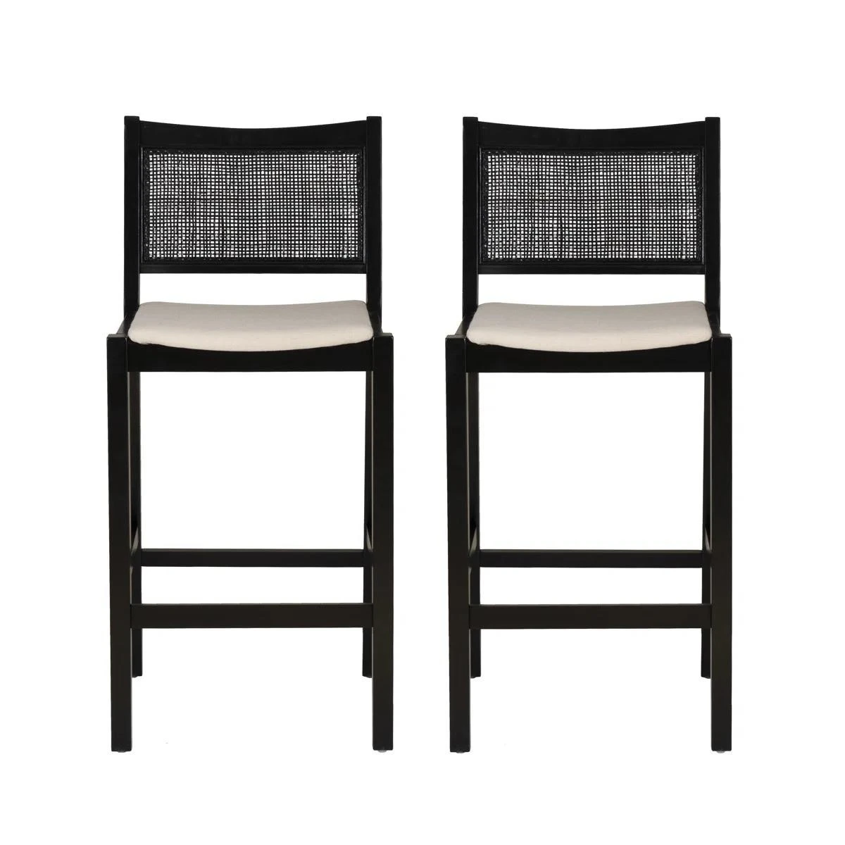 NEW IN BOX Set of 2 BAR HEIGHT Black Cane Back Barstools - photo 2