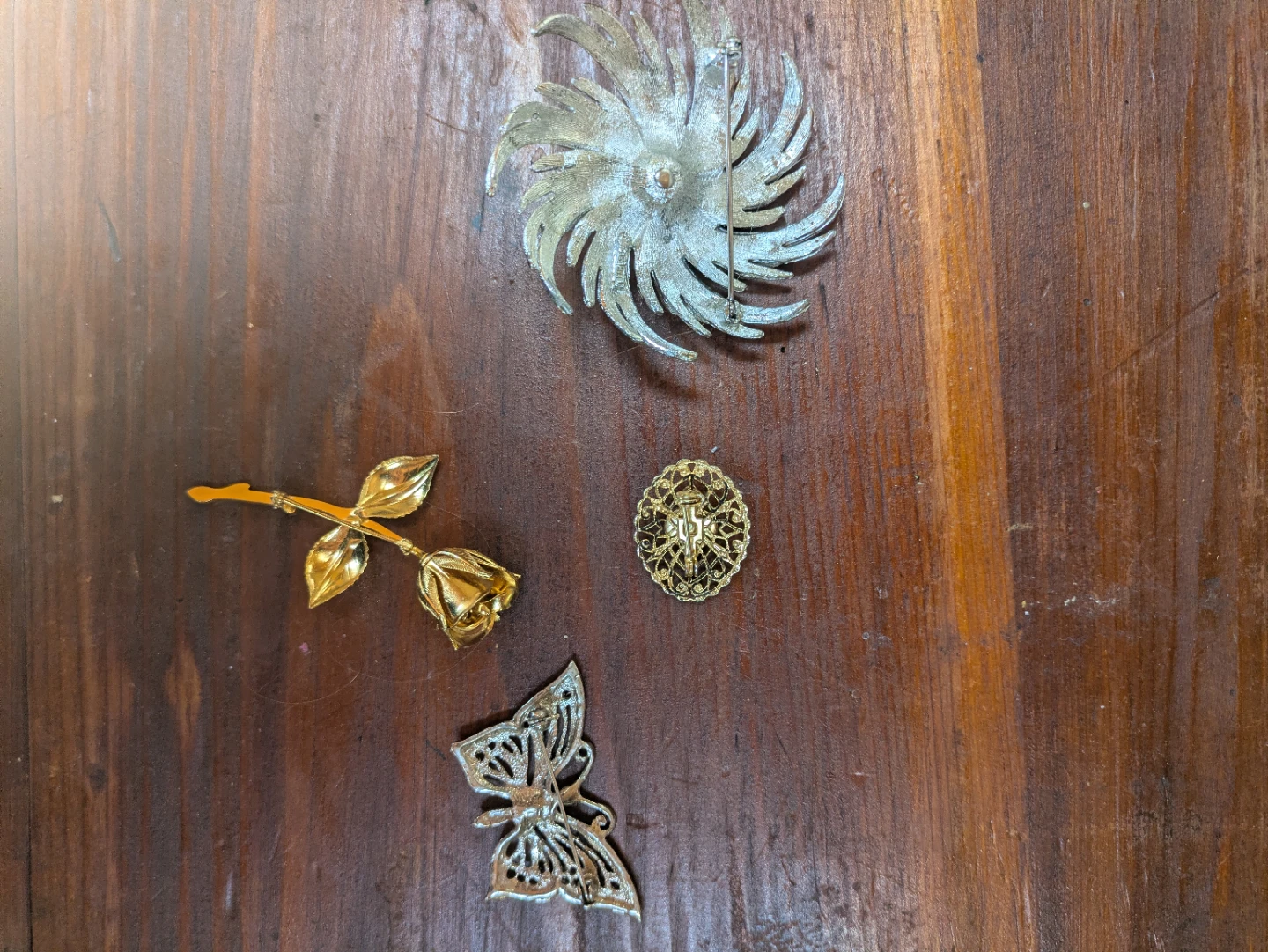 Collection of 4 Brooches - Butterfly, Rose, Cameo & Pearl