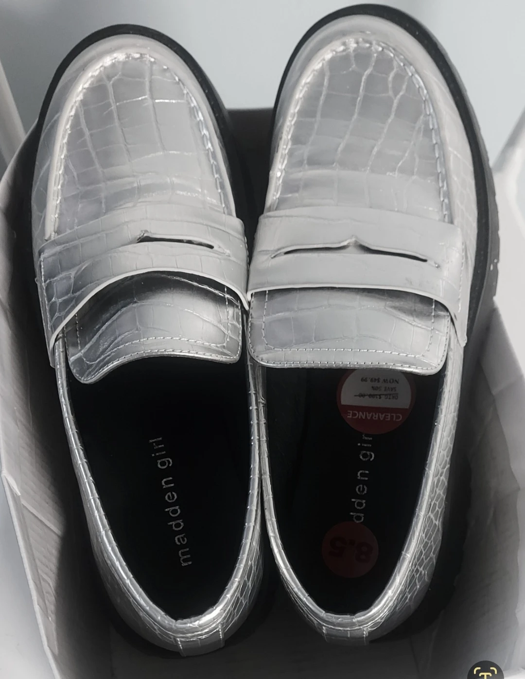 Madden Girl Silver Faux Croc Loafers Size 8.5