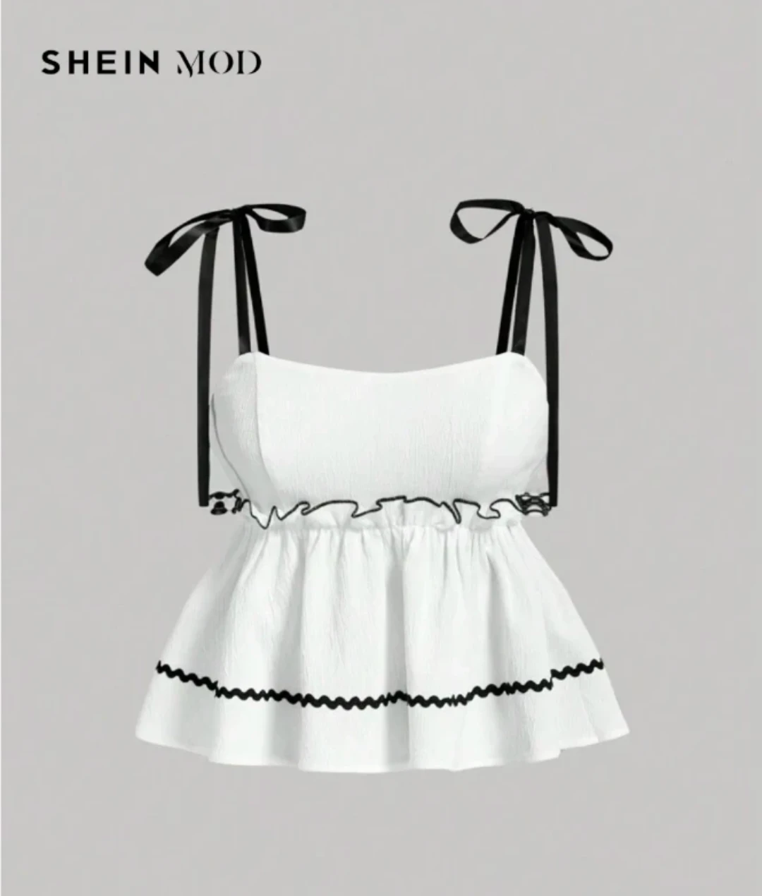 SHEIN MOD White Ruffled Tie-Strap Peplum Top