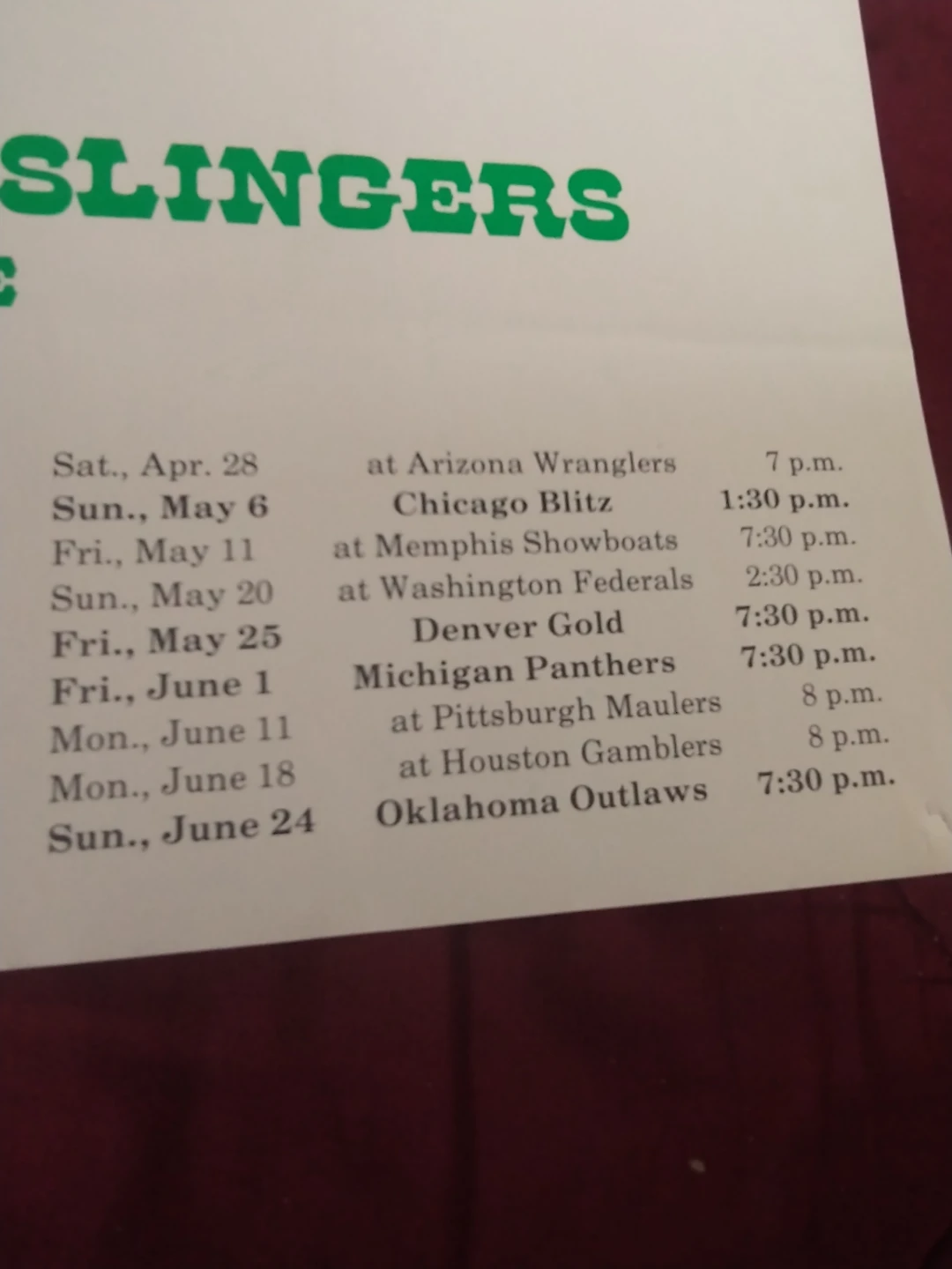 San Antonio Gunslingers 1984 Schedule Poster - photo 5