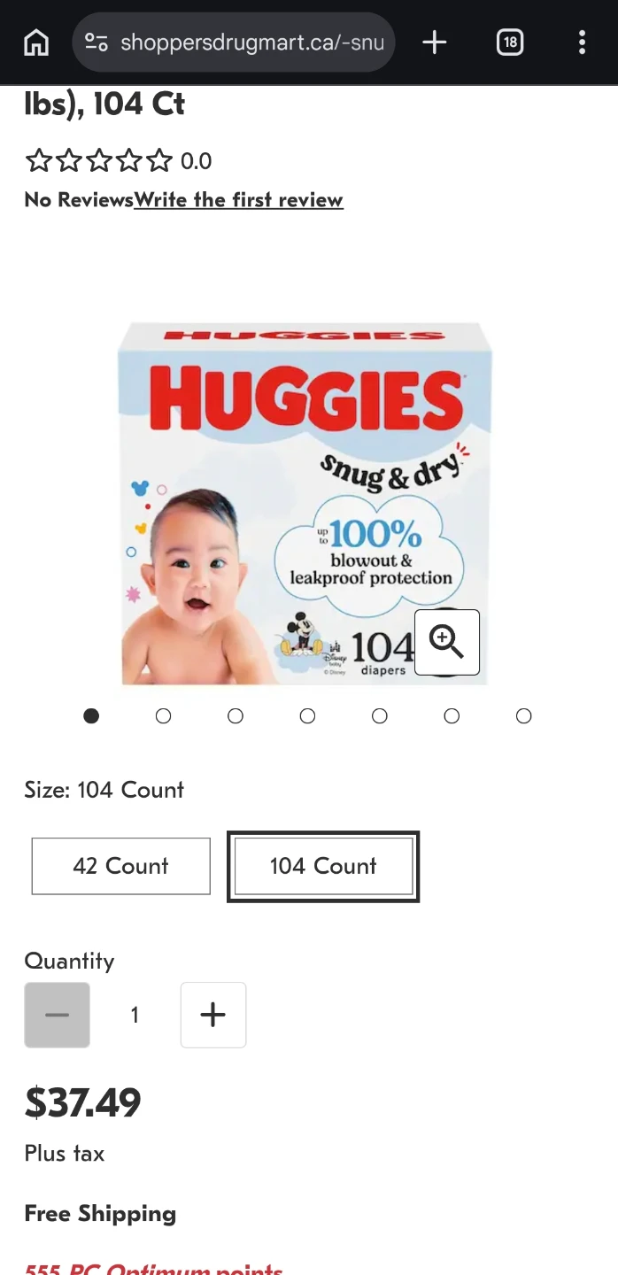 Huggies Snug & Dry Diapers - Size 104 Ct