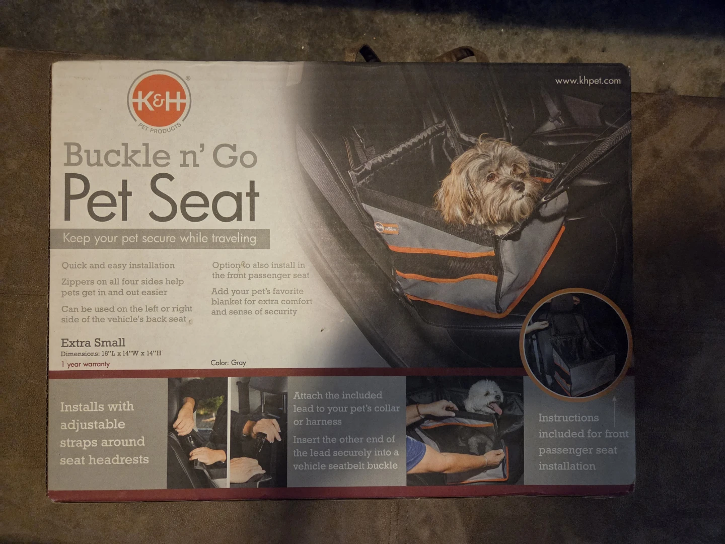 K&H Buckle n' Go Pet Seat - X-Small, Gray