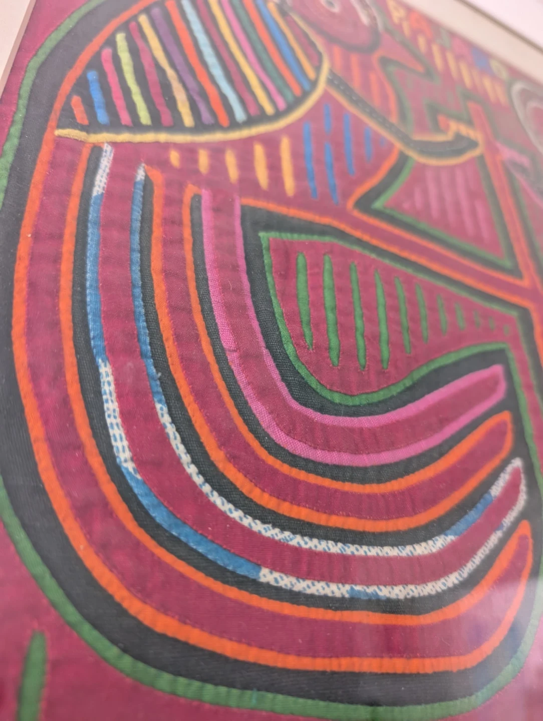 Framed "Pajaro" Kuna Mola Folk Art Textile Art - photo 3