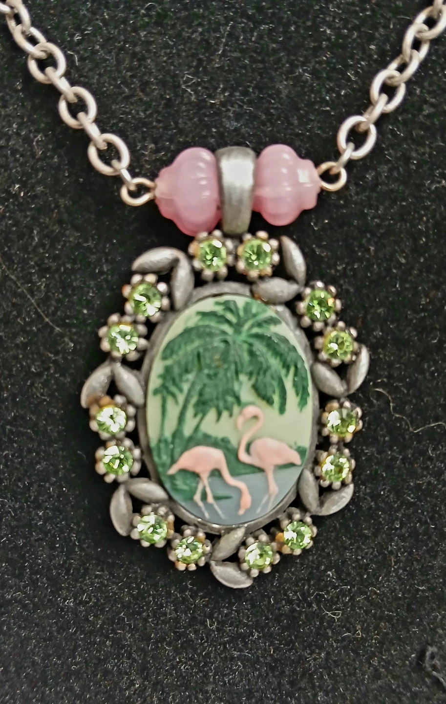 Flamingo Cameo Pendant Necklace and Earrings Set