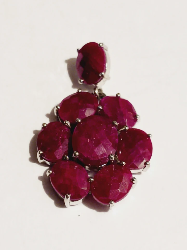 Sterling Silver 925 Ruby Stones Flower Pendant Necklace