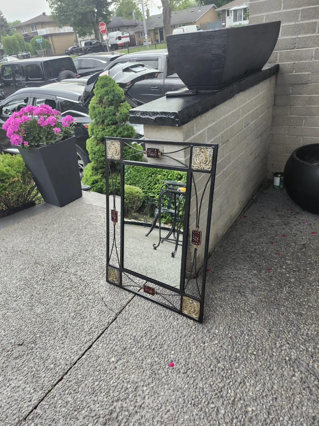 Decorative Metal Mirror with Glass Accents