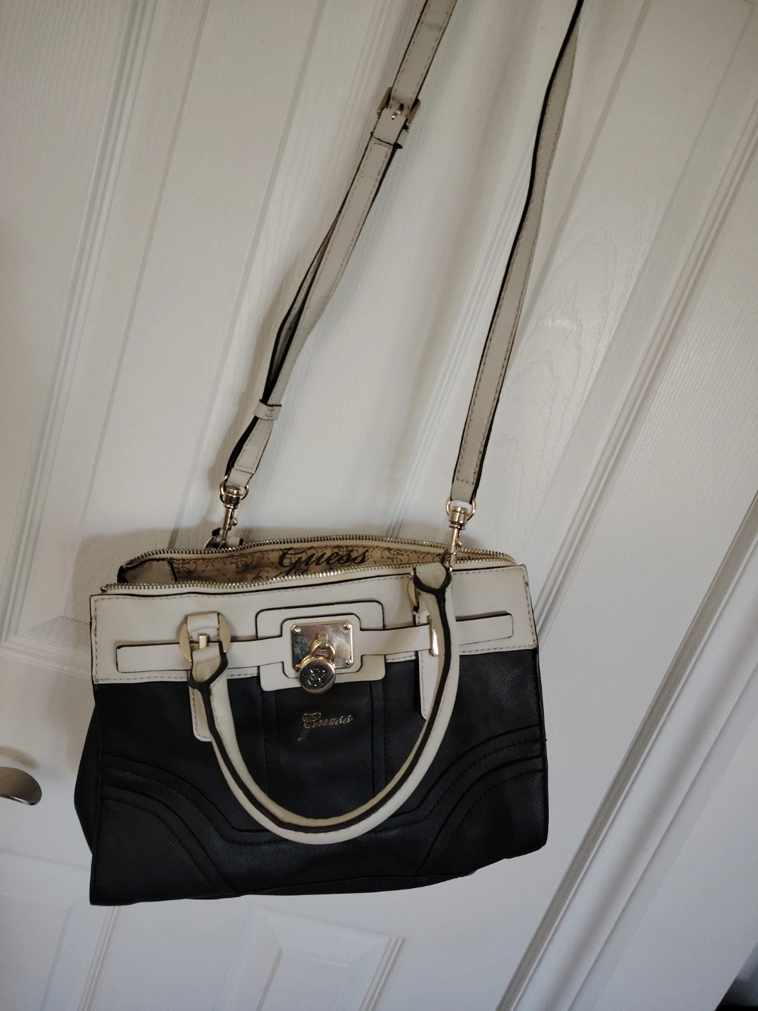 Guess Black & White Satchel Handbag