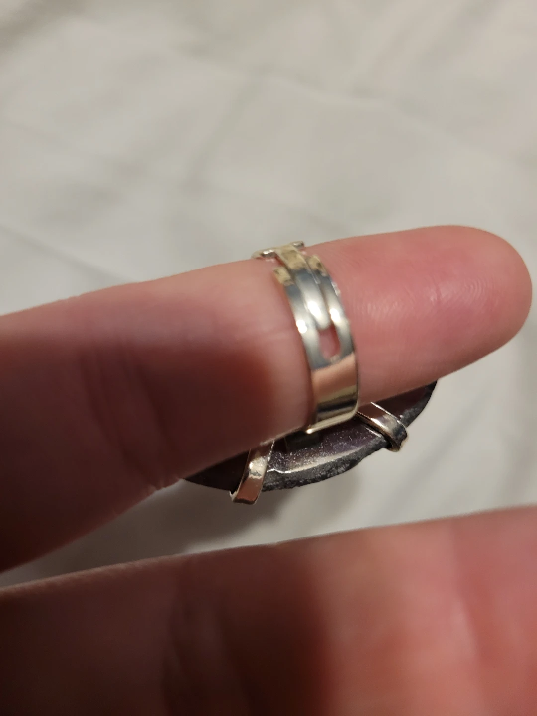 Adjustable Silver-Tone Ring with Dark Stone - photo 2
