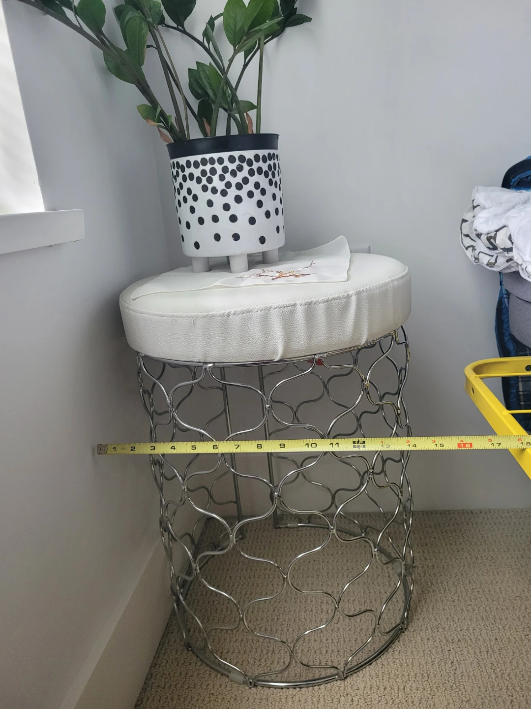 White Padded Stool with Wire Base