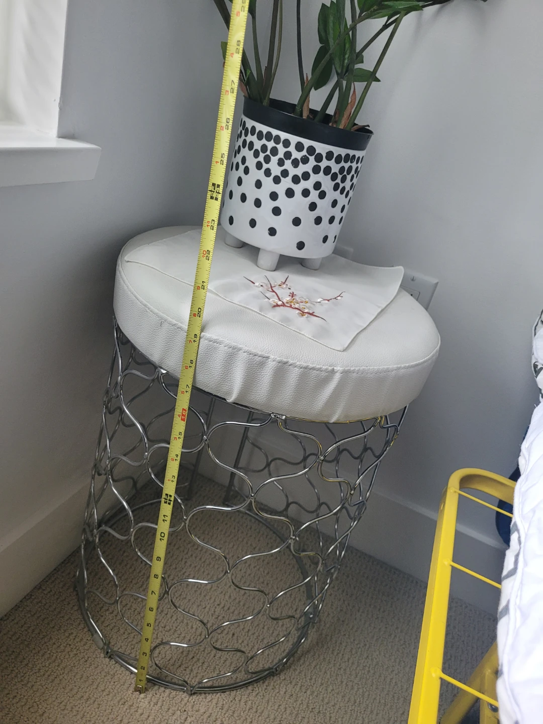 White Padded Stool with Wire Base - photo 2