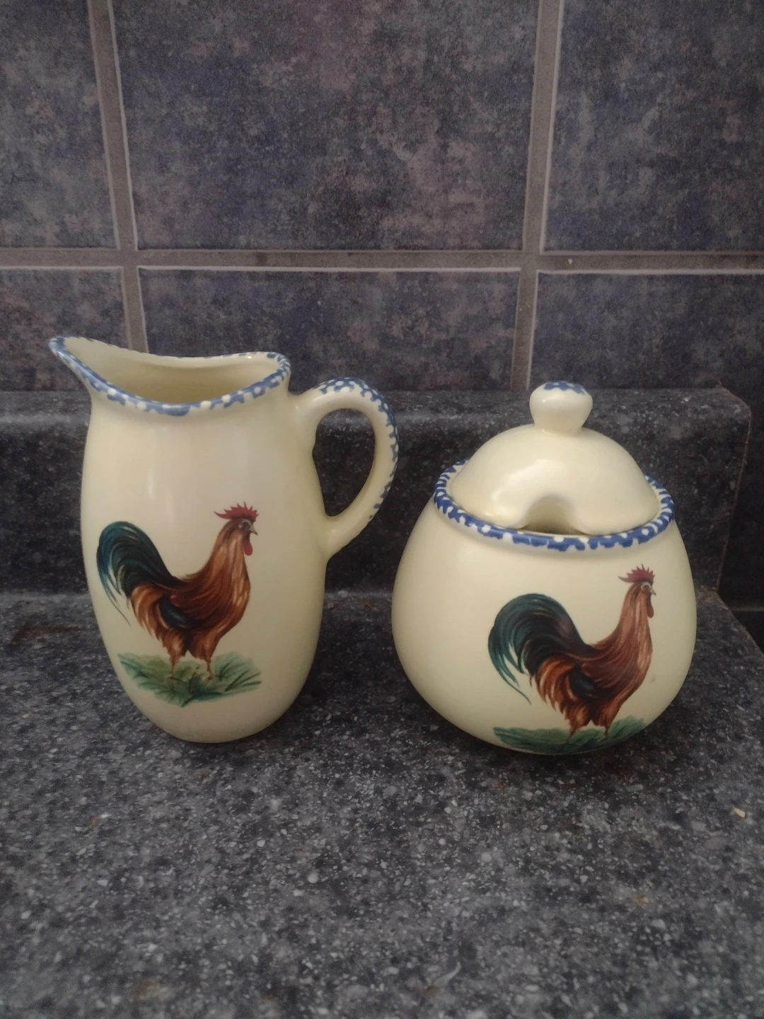 Creamer and Sugar Bowl Set with Rooster Design