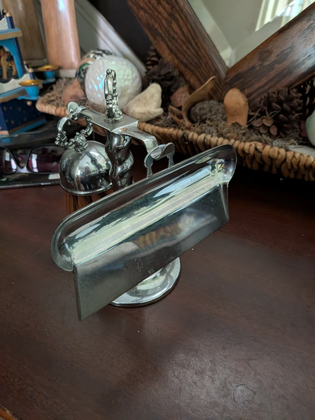 Vintage Silver-Tone Dustpan and Brush Set Art Deco - photo 2