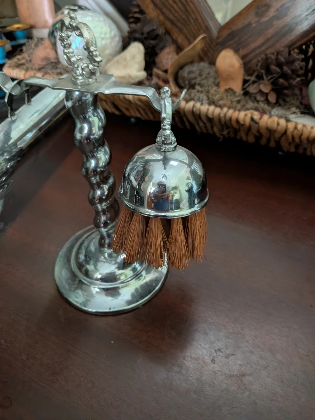 Vintage Silver-Tone Dustpan and Brush Set Art Deco - photo 4