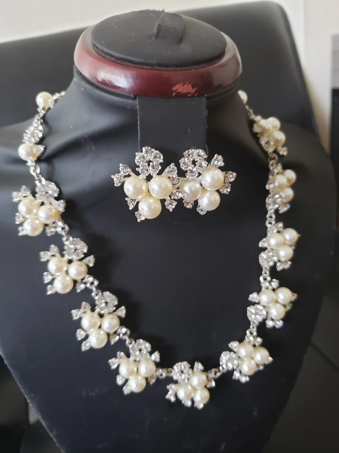 Pearl and Crystal Necklace and Earring Set