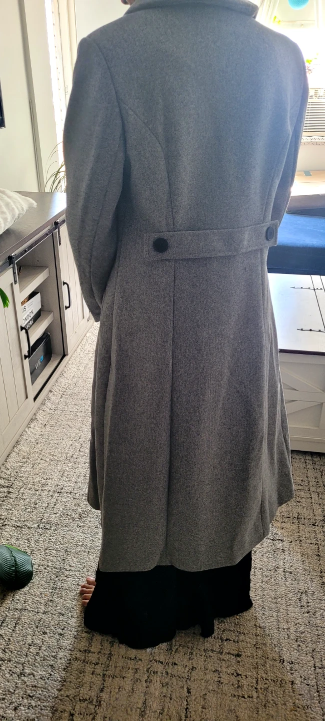Women's Grey Double-Breasted Wool Coat