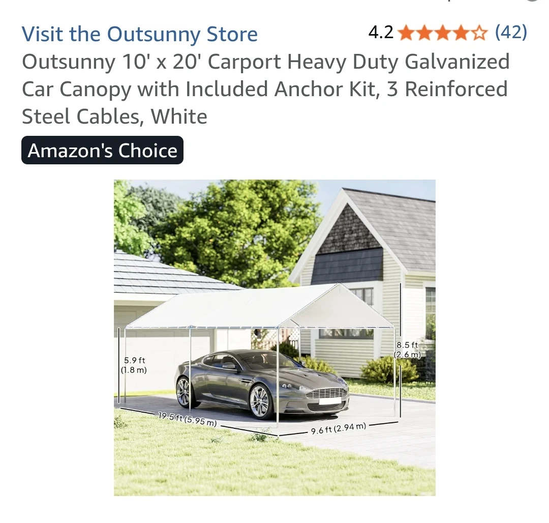 Outsunny 10' x 20' Carport Canopy - photo 4