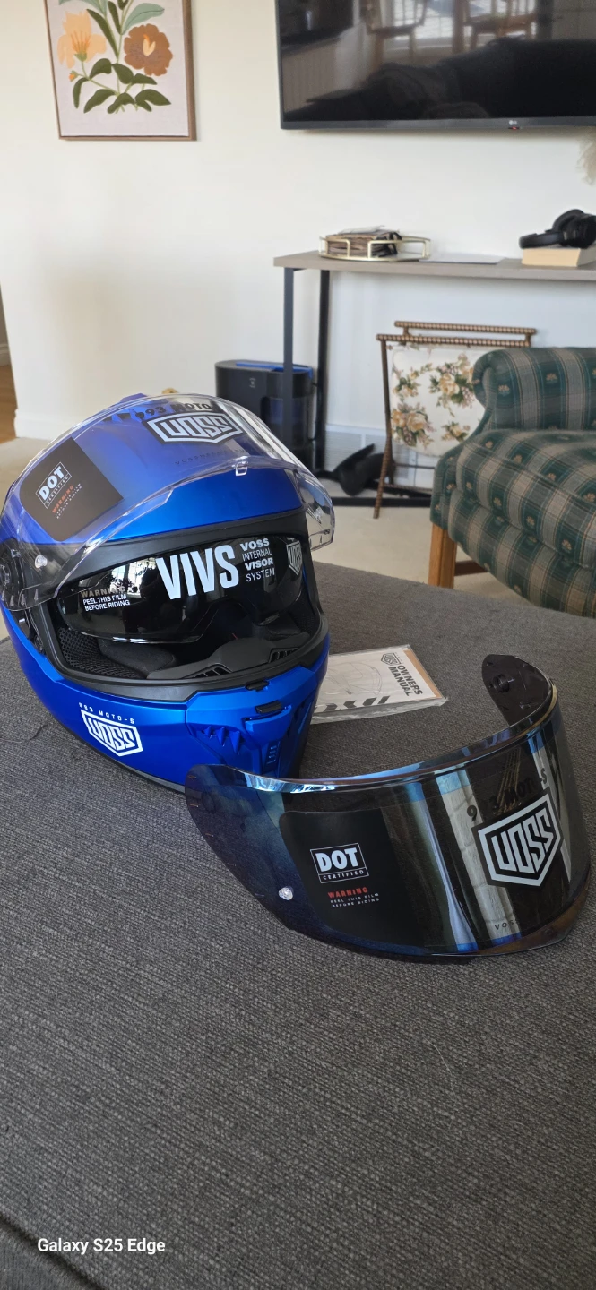 VOSS Blue Motorcycle Helmet with Internal Visor System