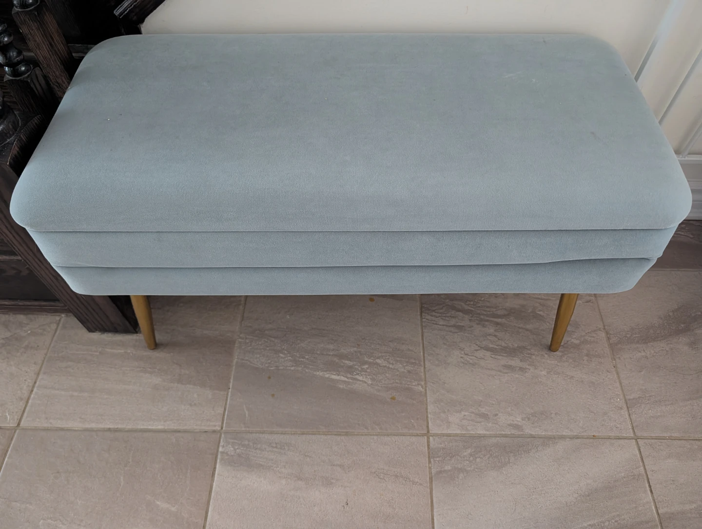 Light Blue Velvet Storage Bench