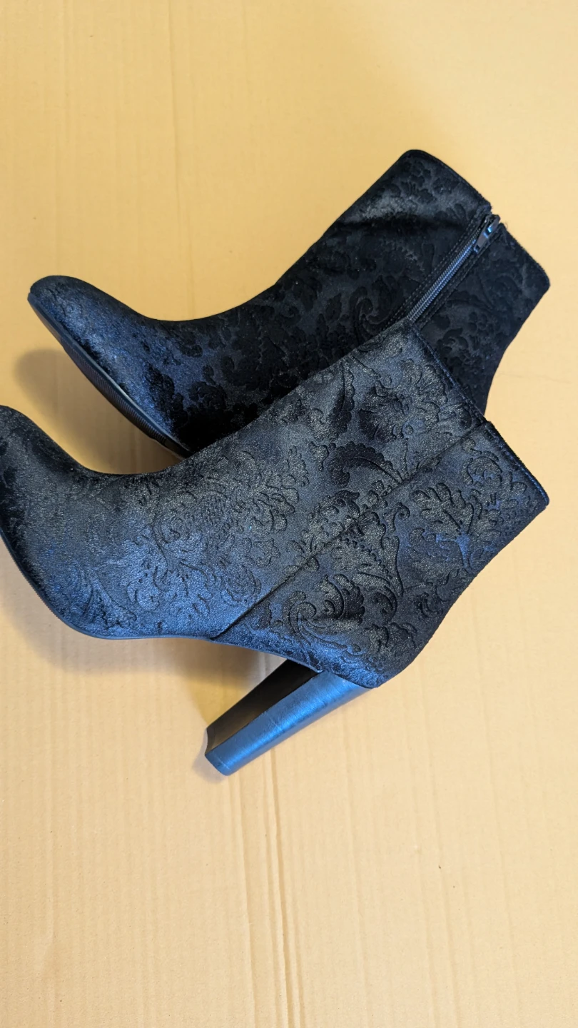 Black Velvet Jacquard Ankle Boots Size 10