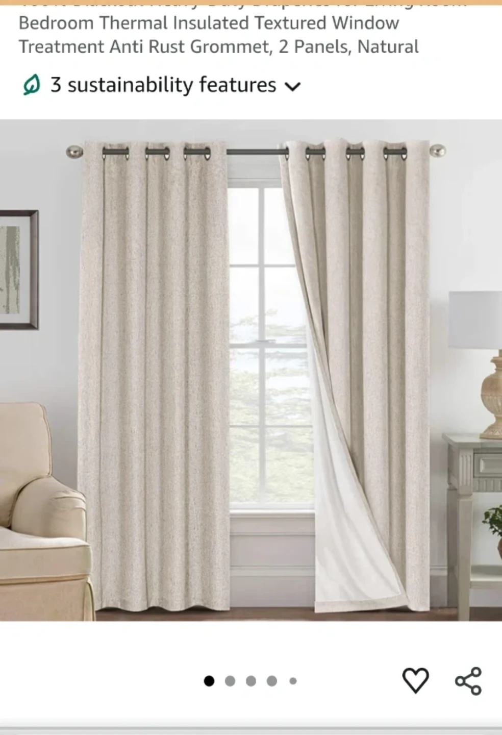 Curtain (1panel)- Thermal Insulated Textured - Natural