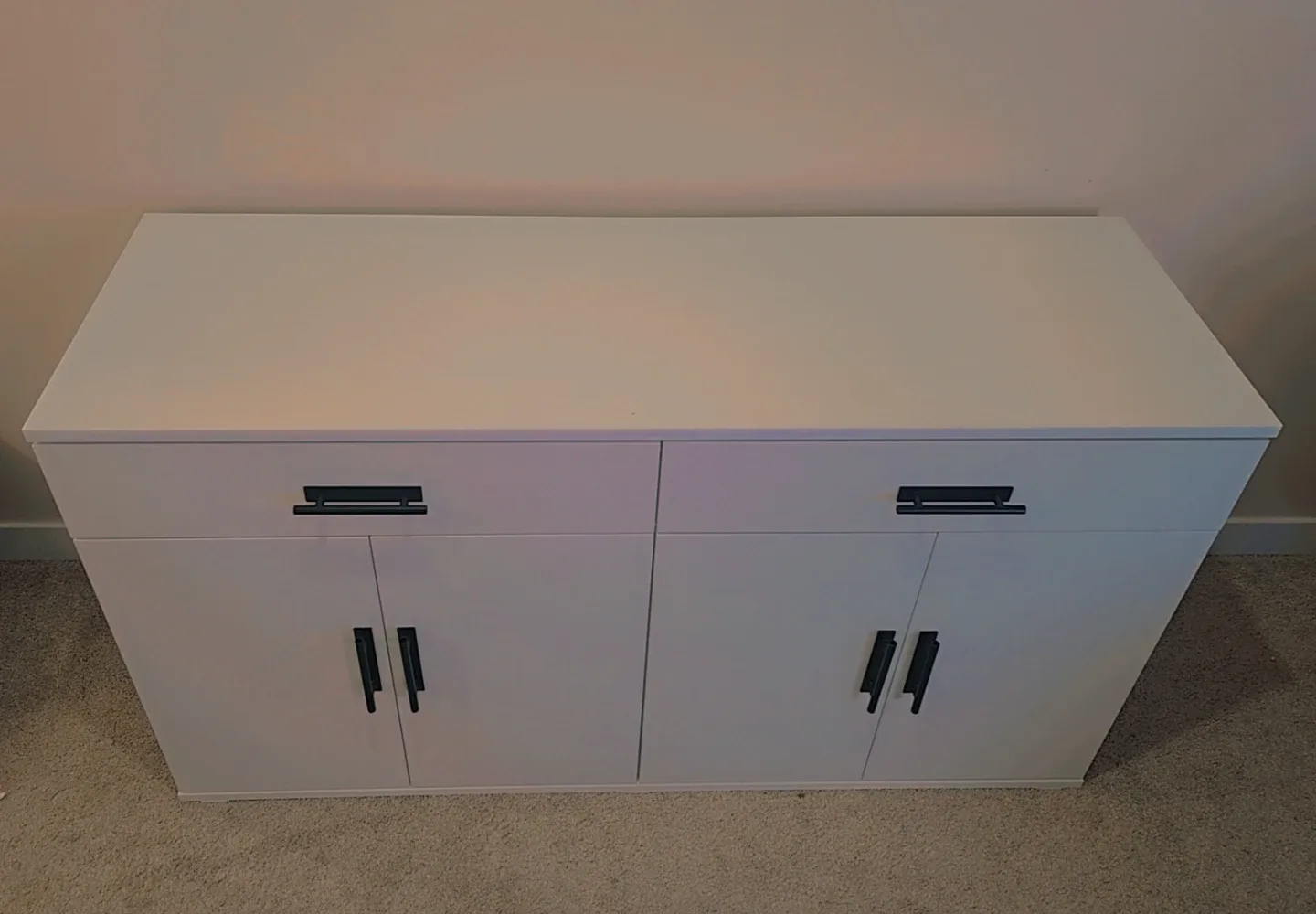 White Sideboard Cabinet with 2 Drawers and 4 Doors