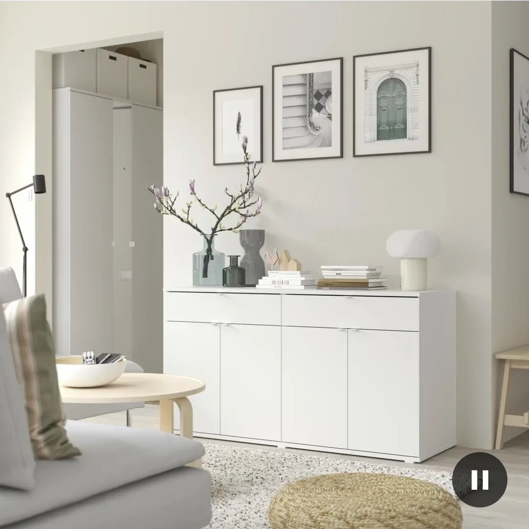 White Sideboard Cabinet with 2 Drawers and 4 Doors - photo 2