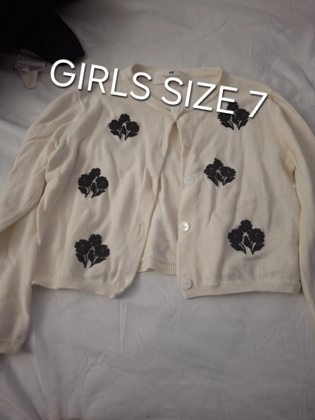 H&M Girls Cream Cardigan with Flower Appliqués - Size 7