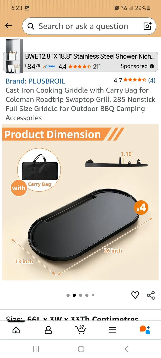 PLUSBROIL Cast Iron Griddle with Carry Bag