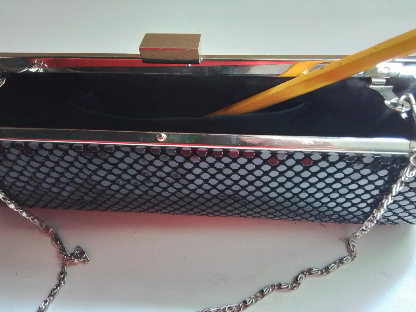 Black Mesh Evening Clutch with Chain Strap - photo 5