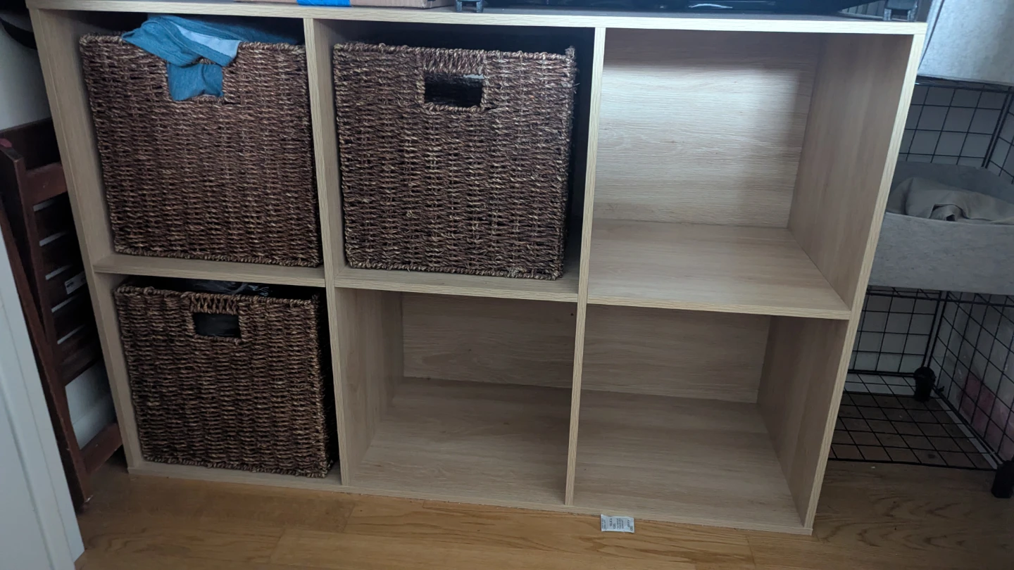 Cube Storage Shelf with Rattan Baskets