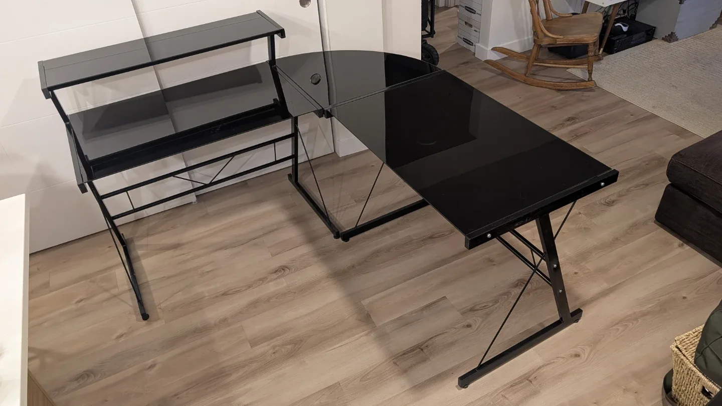 Black Tempered Glass Computer Desk w/ Monitor Shelf – 61" Wide