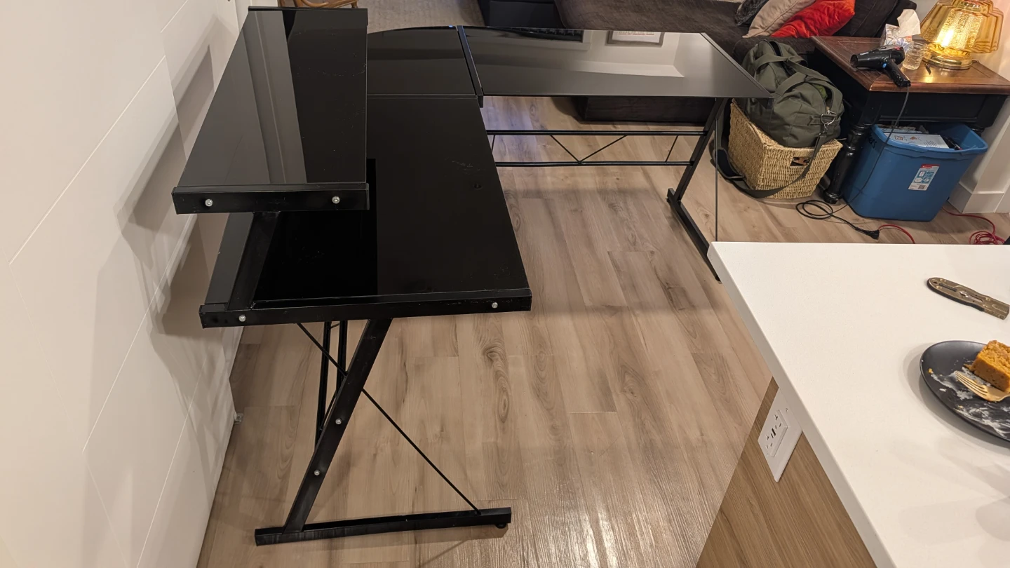 Black Tempered Glass Computer Desk w/ Monitor Shelf – 61" Wide - photo 2