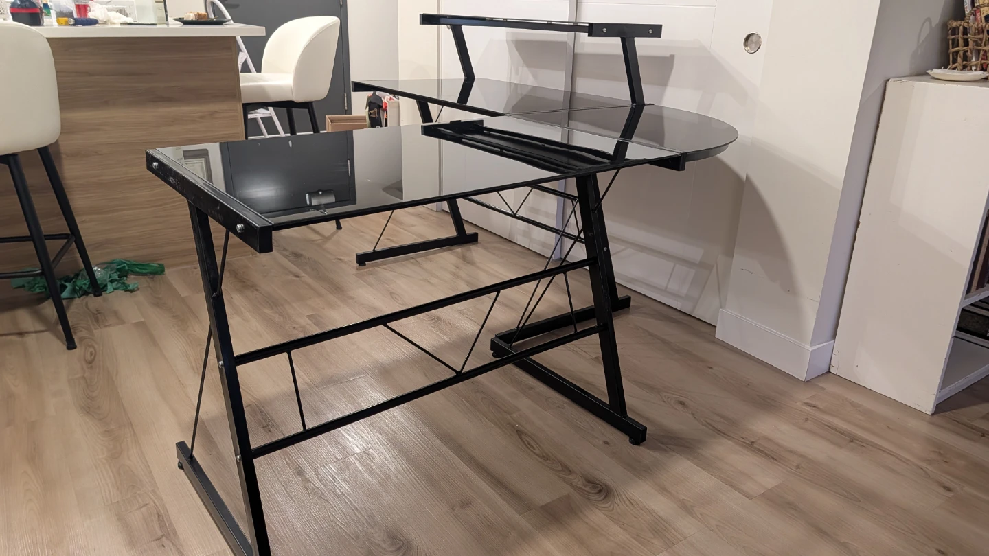 Black Tempered Glass Computer Desk w/ Monitor Shelf – 61" Wide - photo 3