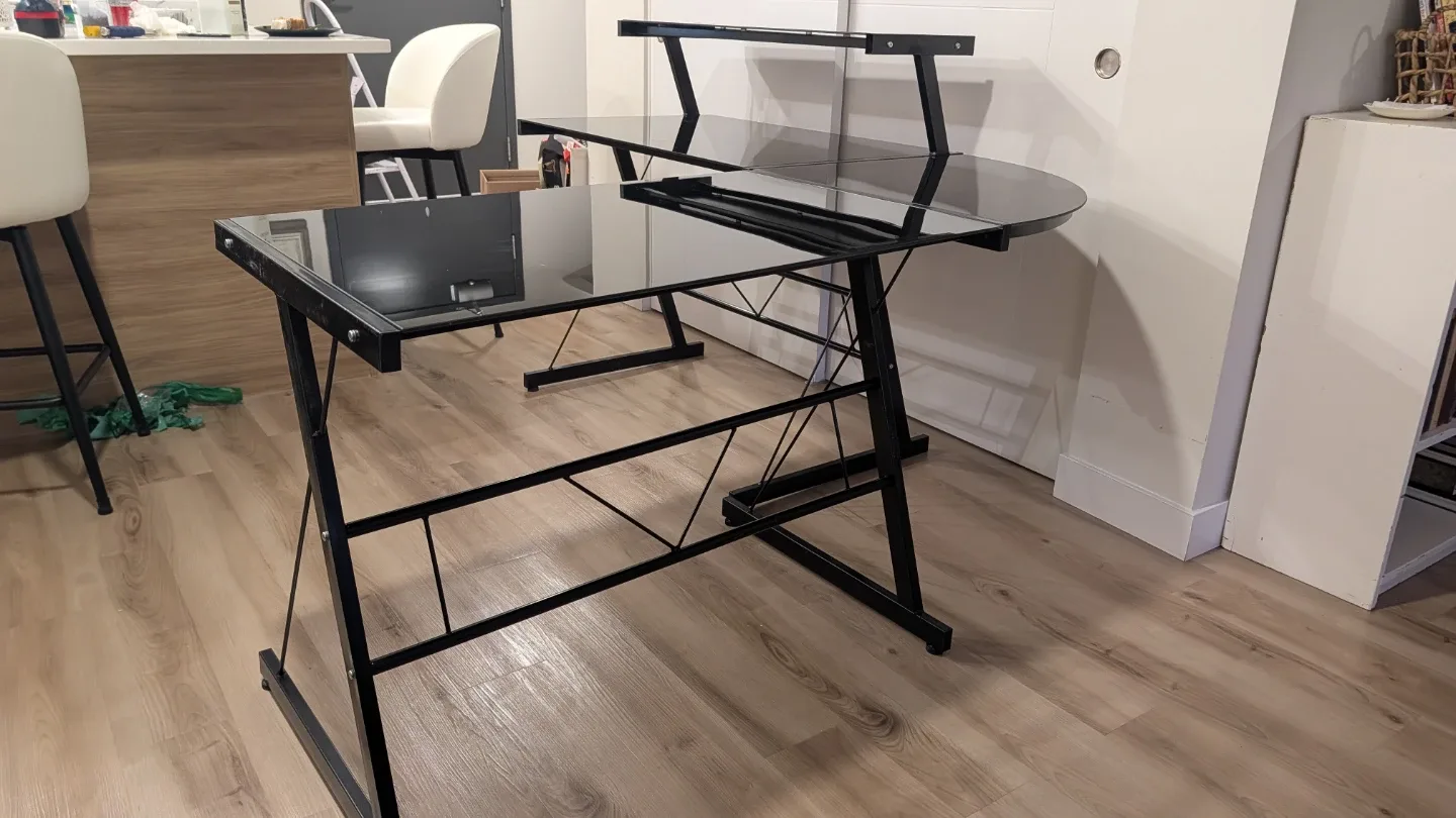Black Tempered Glass Computer Desk w/ Monitor Shelf – 61" Wide - photo 3