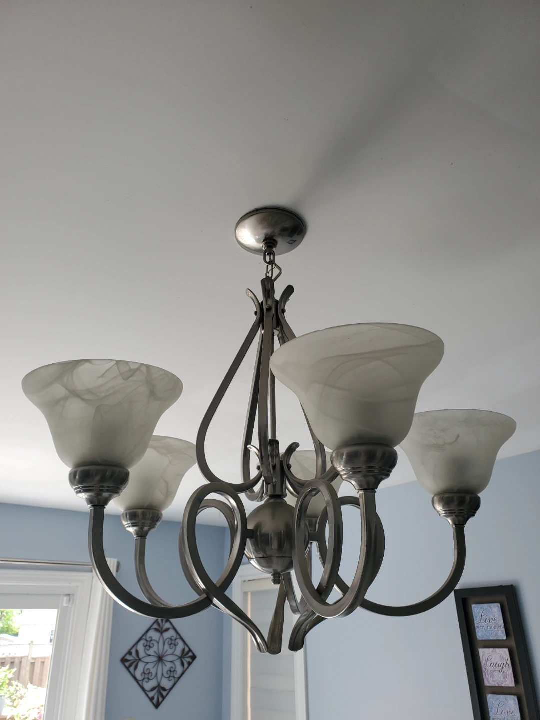 5-Light Chandelier with Swirl Glass Shades set of 2