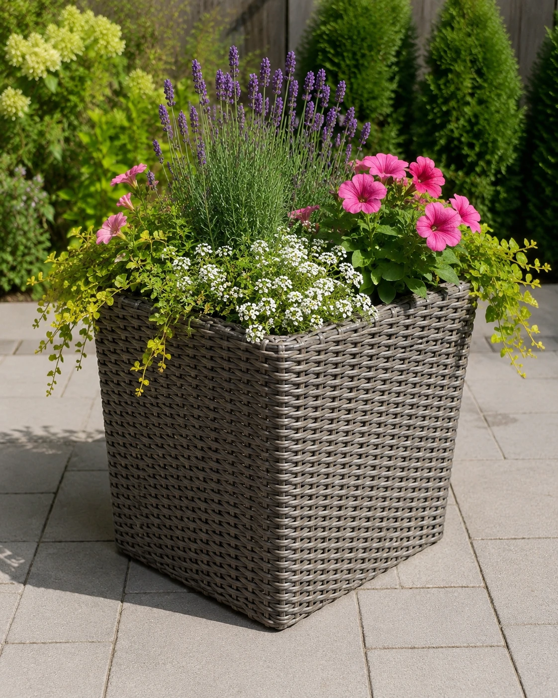 Large Grey Wicker planter/Outdoor Garden Basket 14x16