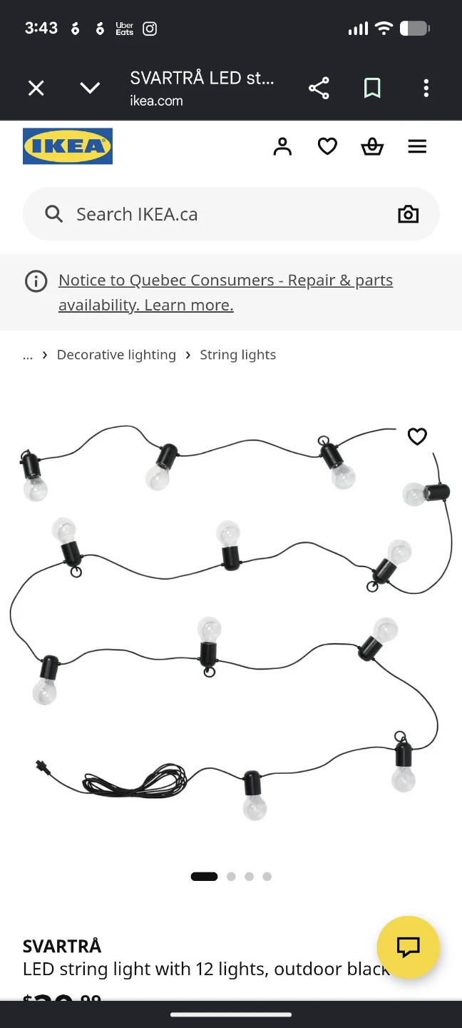 IKEA SVARTA LED String Lights Plug In
