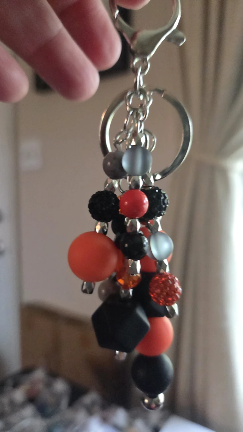 Beaded Keychain with Orange, Black, and Gray Beads - photo 2