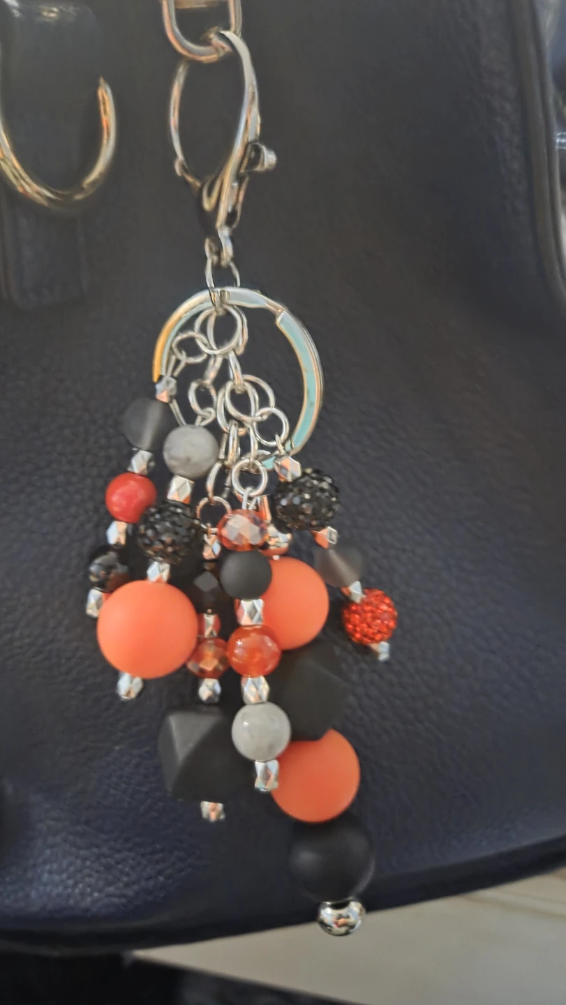 Beaded Keychain with Orange, Black, and Gray Beads - photo 3