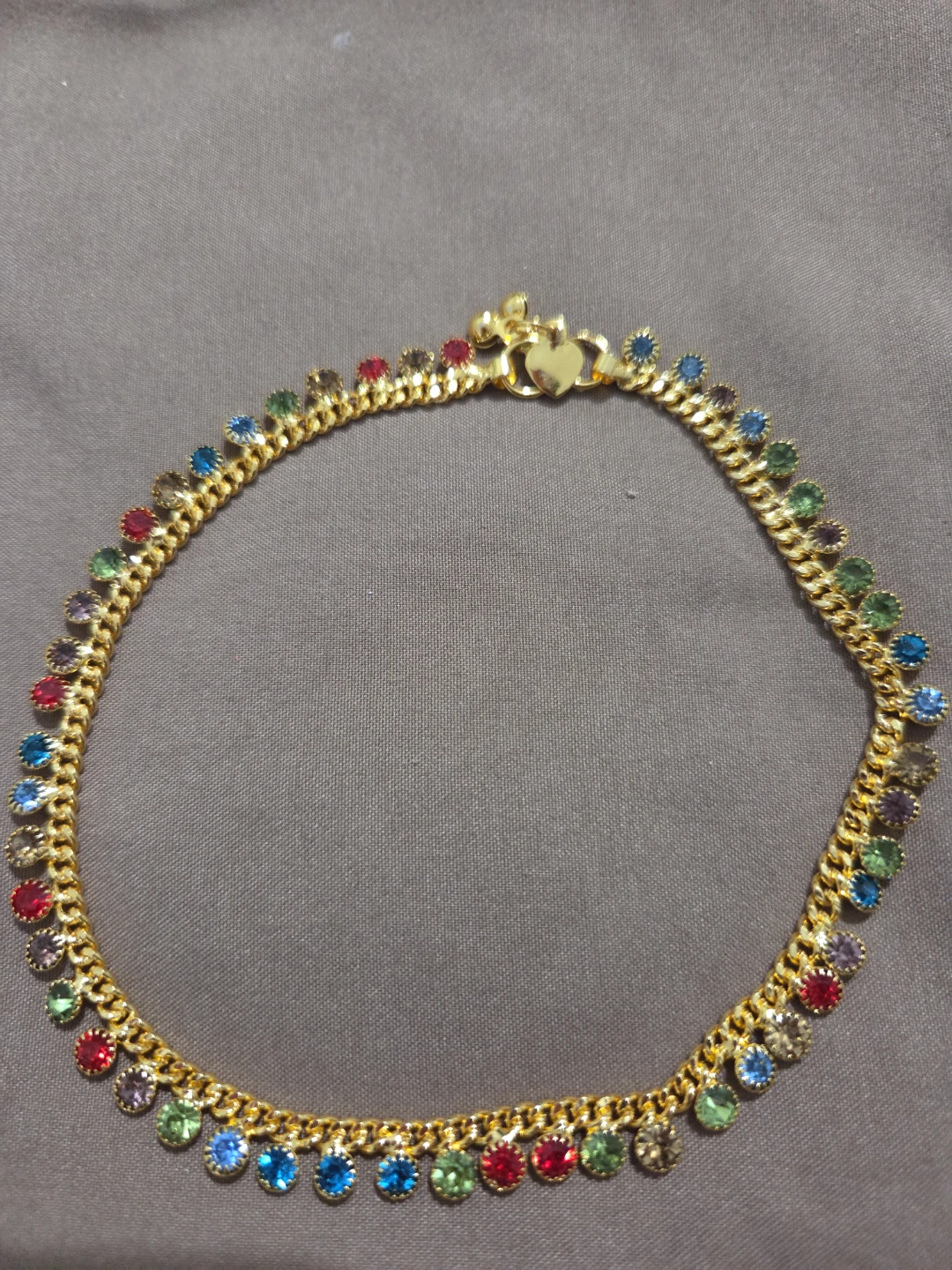 Gold-toned Anklet with Multicoloured Rhinestones - photo 2