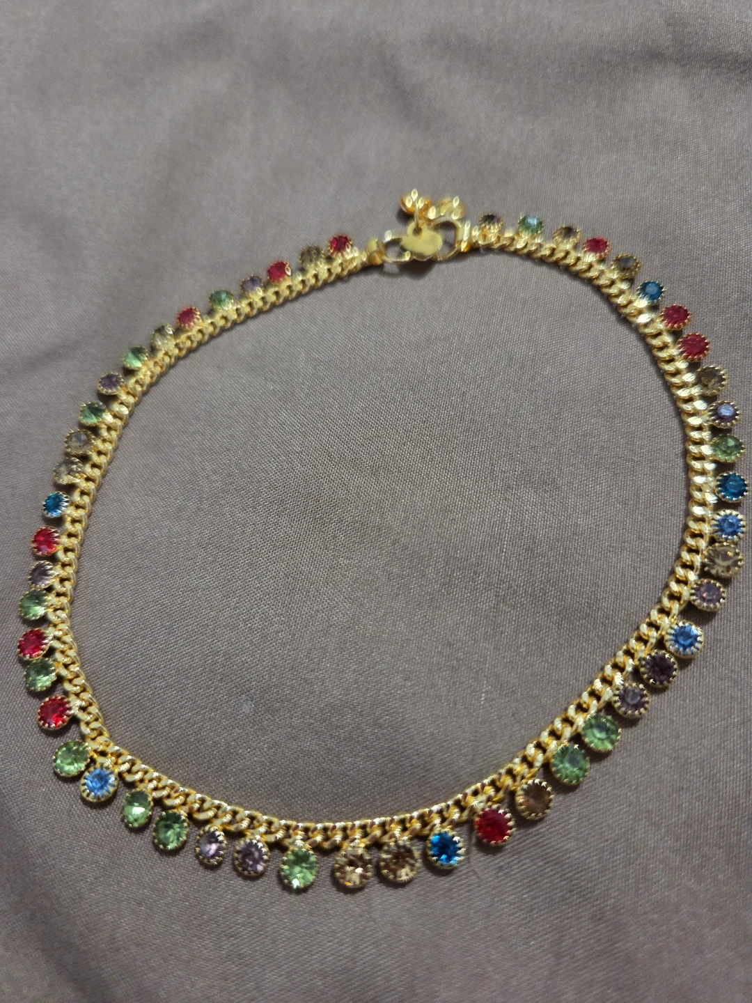 Gold-toned Anklet with Multicoloured Rhinestones - photo 3