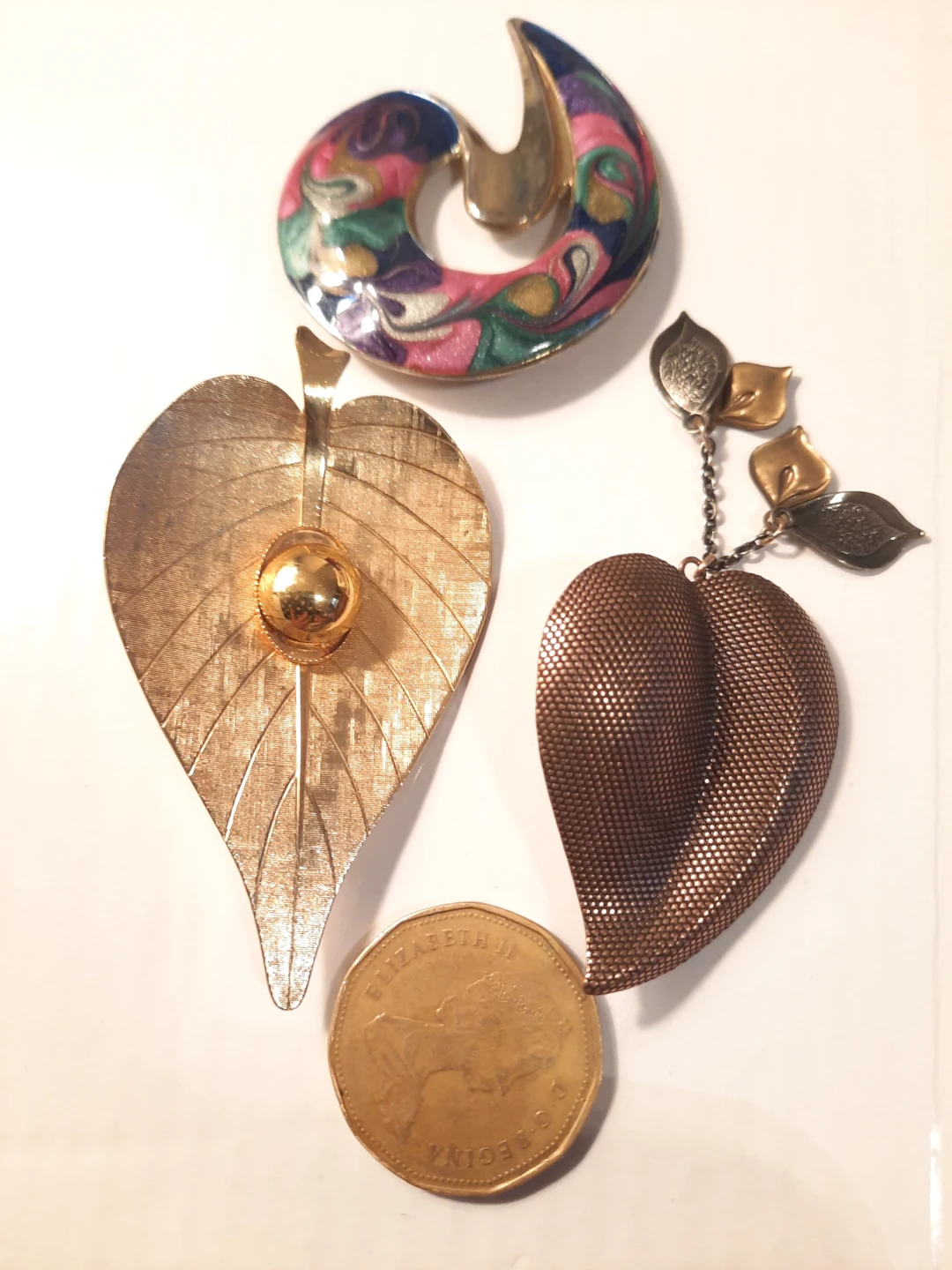 Vintage Brooch Lot - Leaf, Heart, and Swirl Designs - photo 3