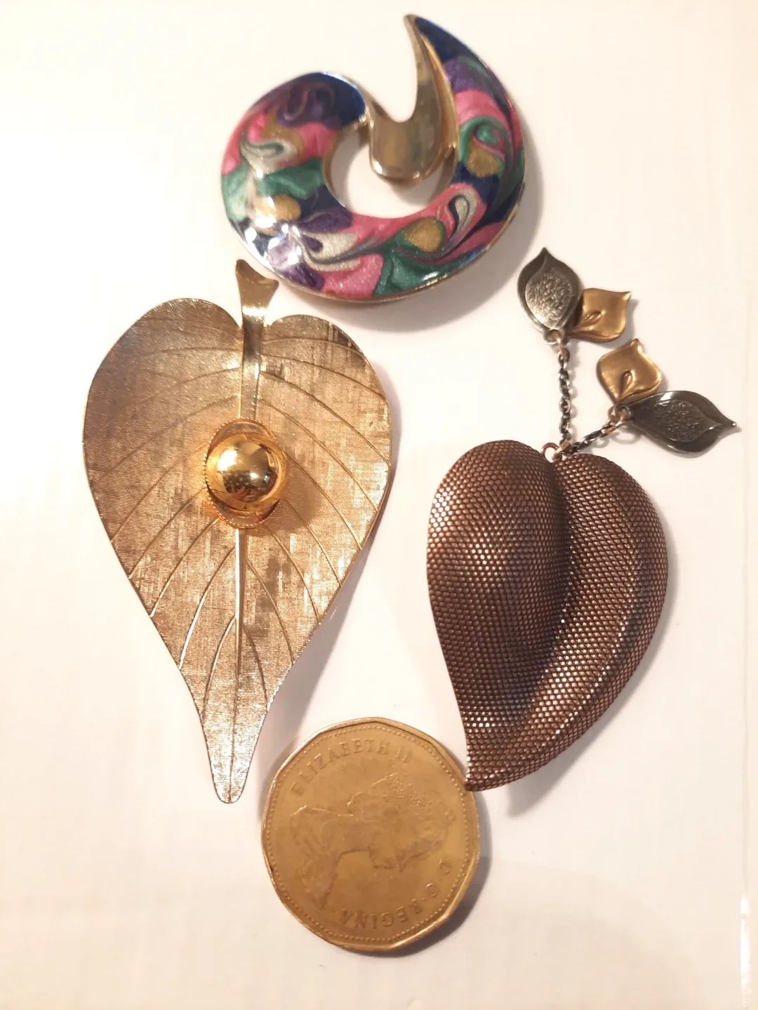 Vintage Brooch Lot - Leaf, Heart, and Swirl Designs - photo 3